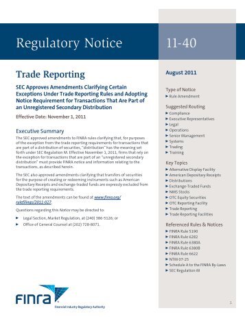 Regulatory Notice 11-40 - finra