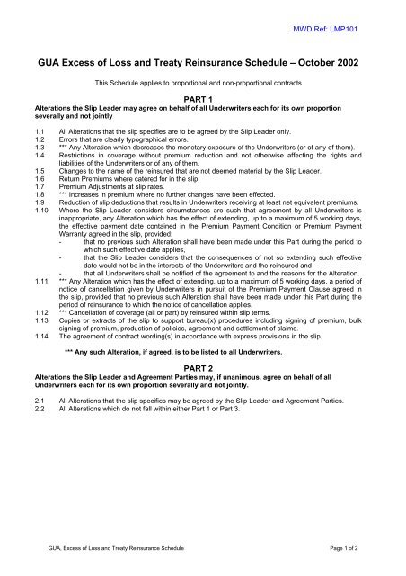 General Underwriters Agreement (GUA) - London Market Group