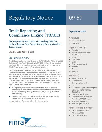 Regulatory Notice 09-57 - FINRA - Rules and Regulations