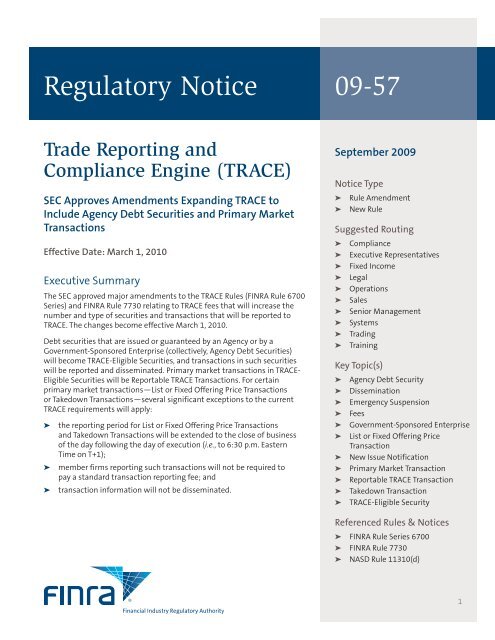 Regulatory Notice 09 57 FINRA Rules And Regulations