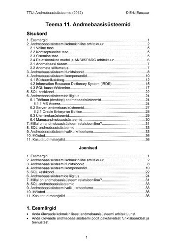 Andmebaasid I - Teema nr. 11 - ttÃ¼ informaatikainstituut