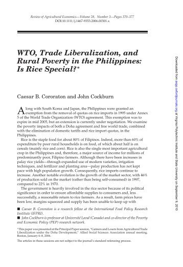 WTO, Trade Liberalization, and Rural Poverty in the Philippines: Is ...