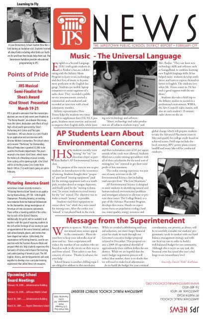 JPS News Message from the Superintendent Music - Jamestown ...