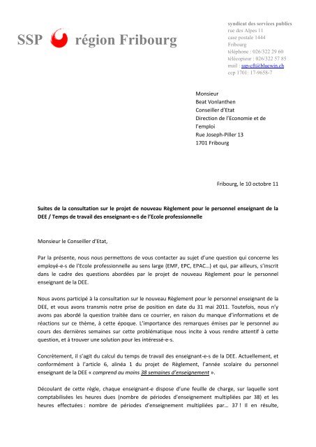 courrier - Syndicat des Services Publics SSP région Fribourg