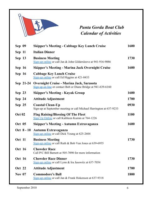 September - Punta Gorda Boat Club