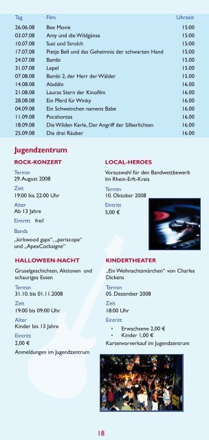 und Jugendkalender 2. Halbjahr 2008 - Stadt Wesseling