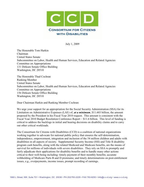 letter to Chairman Tom Harkin and Ranking Member Tchad Cochran ...