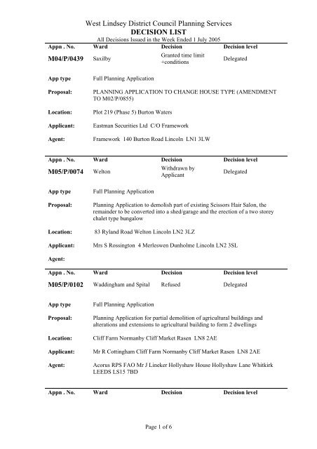 Appn - West Lindsey District Council