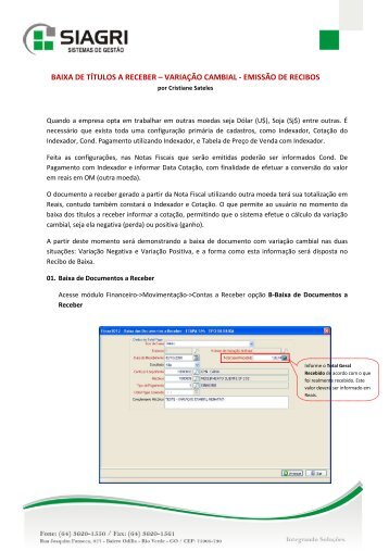 BAIXA DE TÃTULOS A RECEBER â VARIAÃÃO CAMBIAL ... - Siagri