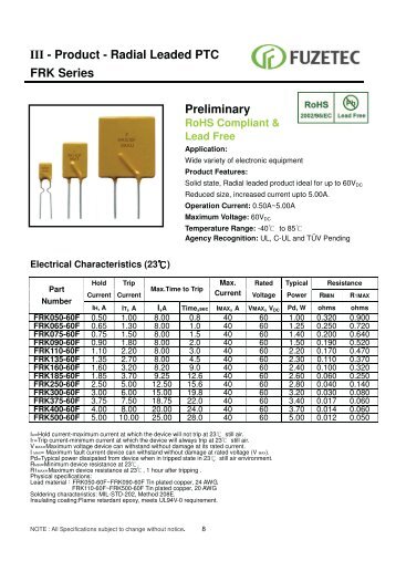 III - Product - Radial Leaded PTC FRK Series ... - Eshop-Rychle.cz