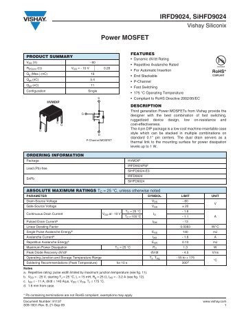 Power MOSFET IRFD9024, SiHFD9024 - Eshop-Rychle.cz