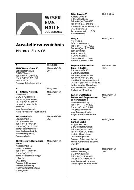 Ausstellerverzeichnis - Weser-Ems-Hallen Oldenburg