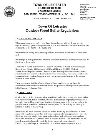 Town Of Leicester Outdoor Wood Boiler Regulations