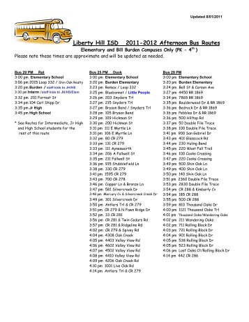 Liberty Hill ISD 2011-2012 Afternoon Bus Routes