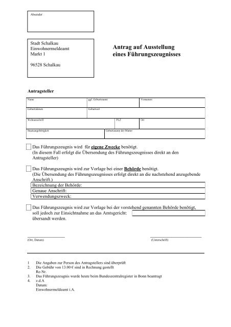 Erweitertes Führungszeugnis Beantragen In Der Nähe Antrag Führungszeugnis - Stadt Schalkau