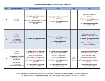 Santee School District Assessment Calendar 2012-2013 K 1 2