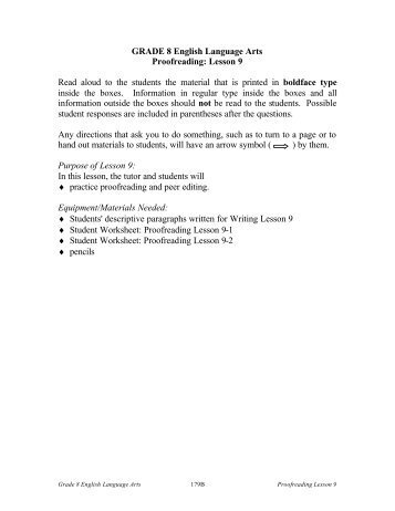 GRADE 8 English Language Arts Proofreading: Lesson 9 Read ...