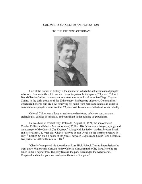 Colonel David Charles Collier - Committee of One Hundred