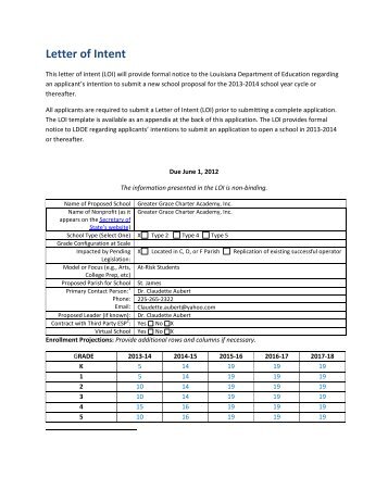 Letter of Intent - Louisiana Department of Education