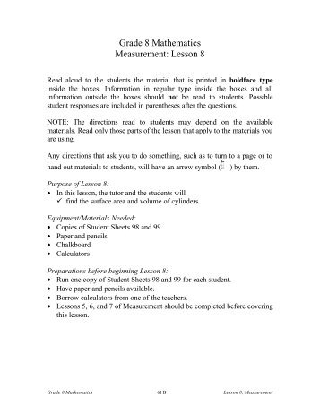 Grade 8 Mathematics Measurement: Lesson 8