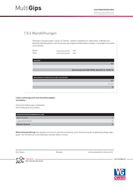 Leistungsverzeichnis massiver Trockenbau mit Gips ... - VG-Orth