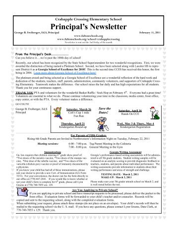 Principal's Newsletter - Fulton County Schools