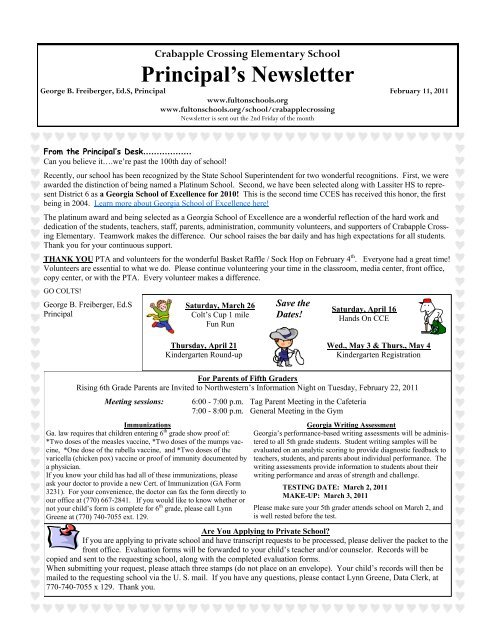 Principal's Newsletter - Fulton County Schools