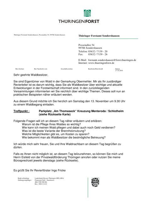 Forstamt Sondershausen 13. November 2010 - Privatwaldförderung ...