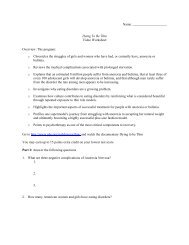 Dying To Be Thin Video Worksheet Overview