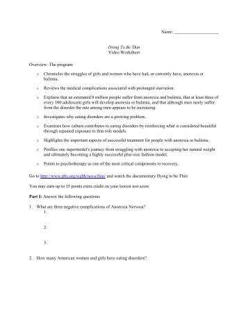 Dying To Be Thin Video Worksheet Overview