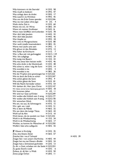 Register Volksmusikheftreihe Lieder - Salzburger Volksliedwerk