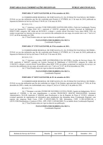 PORTARIAS DAS COORDENAÃƒÂ‡ÃƒÂ•ES REGIONAIS ... - Funai