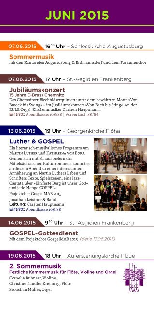 KIRCHENMUSIK April - September 2015