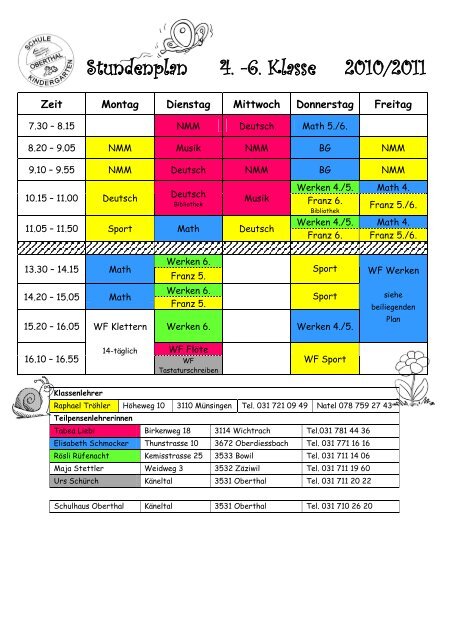 Stundenplan 4. -6. Klasse 2010/2011 - Oberthal