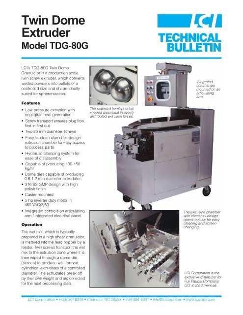 Twin Dome Granulator TDG-80PA technical bulletin - LCI Corporation