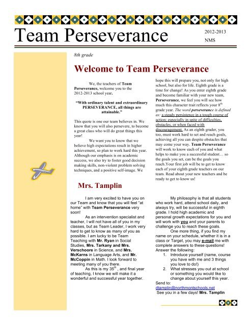 Team Perseverance Newsletter - Northmont City Schools
