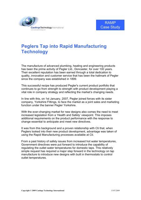 Peglers Tap into Rapid Manufacturing Technology - Castings ...