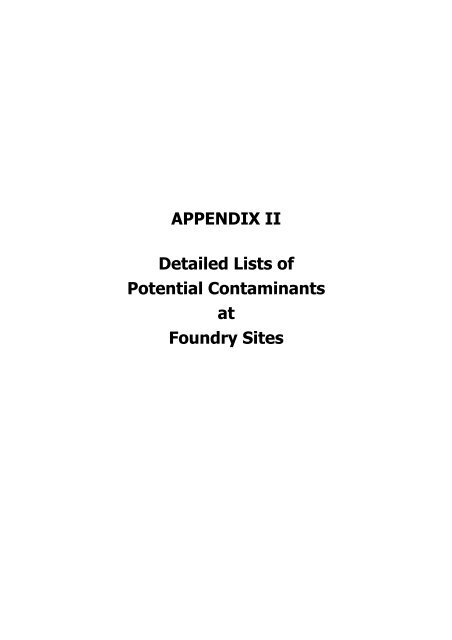 APPENDIX II Detailed Lists of Potential Contaminants at Foundry Sites