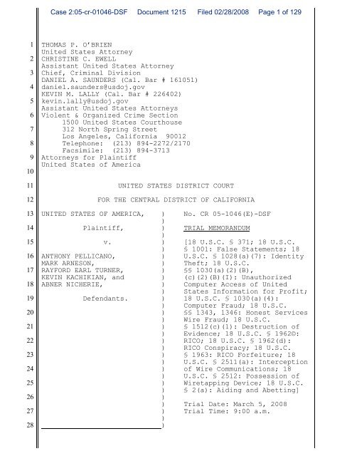 Here's a pdf of the Pellicano trial memo - Luke Ford