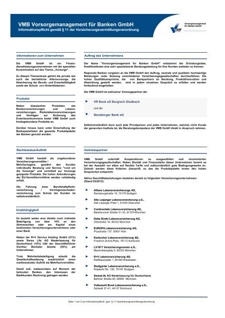 VMB Vorsorgemanagement fÃ¼r Banken GmbH - Bensberger Bank eG