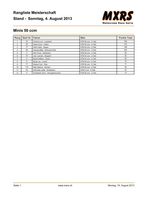 Sonntag, 4. August 2013 Rangliste Meisterschaft Stand ... - MXRS