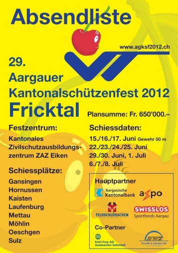 Absendliste - Aargauer KantonalschÃ¼tzenfest 2012, im Fricktal