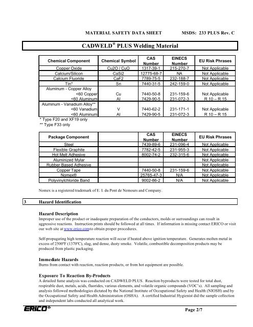 Cadweld plus msds - Western Extralite Company