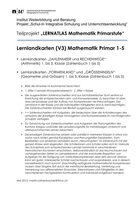 Lernlandkarten (V3) Mathematik Primar 1-5 - Projekt Schul-In