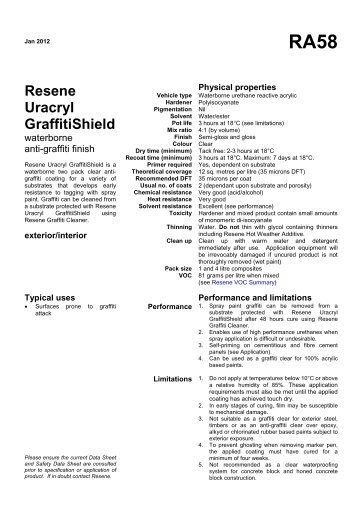 Datasheet for RA58 Resene Uracryl GraffitiShield waterborne anti ...