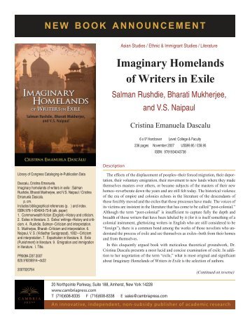 Imaginary Homelands of Writers in Exile - Cambria Press