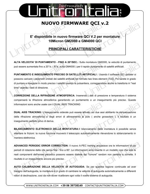 NUOVO FIRMWARE QCI v.2 - Unitron Italia