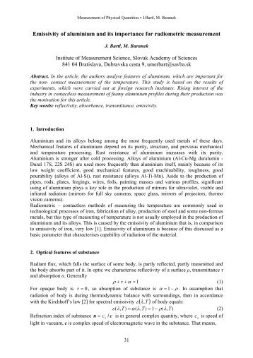 Optical and radiating properties of aluminum - Measurement ...