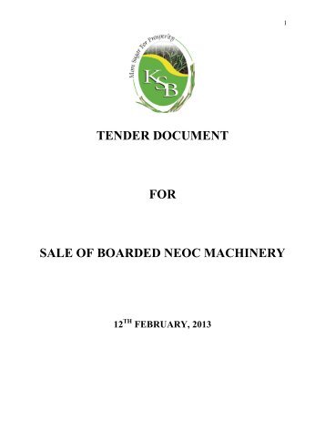 tender document for sale of boarded neoc machinery - Kenya Sugar ...