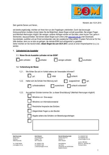 Ausstellerbefragung - BOM fÃ¼r Neuenrade und Werdohl